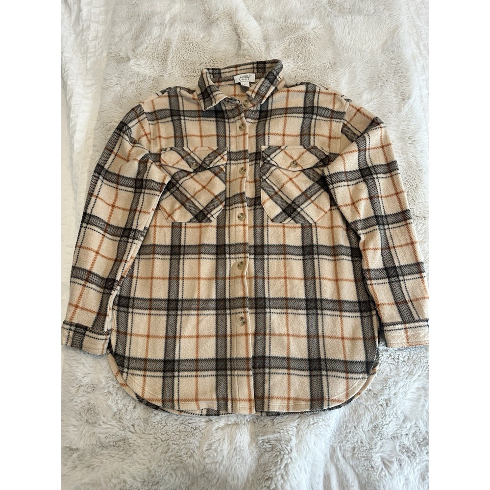 Unbranded Fleece‎ Shacket Womens Medium Gold Plaid Warm Pockets Outdoors Unlined